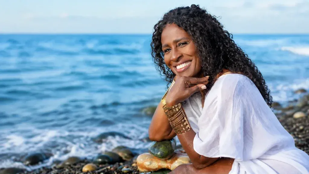 Subhadra seated beside the sea, from the existing client portrait collection